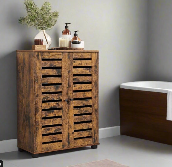 Rustic Bathroom Floor Cabinet – Storage Unit with Doors & Adjustable Shelf