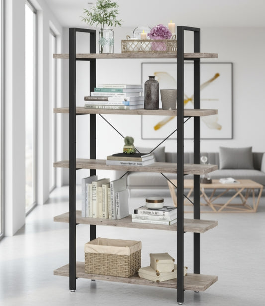 5-Tier Industrial Bookshelf Freestanding Storage Rack Display Unit for Living Room Office