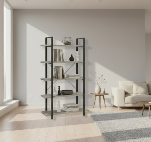 5-Tier Industrial Bookshelf Freestanding Storage Rack Display Unit for Living Room Office