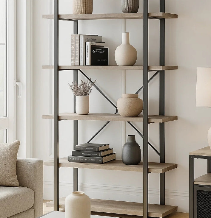 5-Tier Industrial Bookshelf Freestanding Storage Rack Display Unit for Living Room Office
