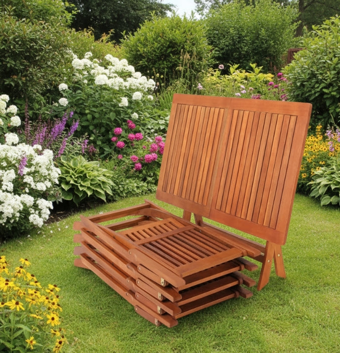 4 Seat Garden Dining Set Acacia Wood Foldable Table & Chairs Outdoor Patio