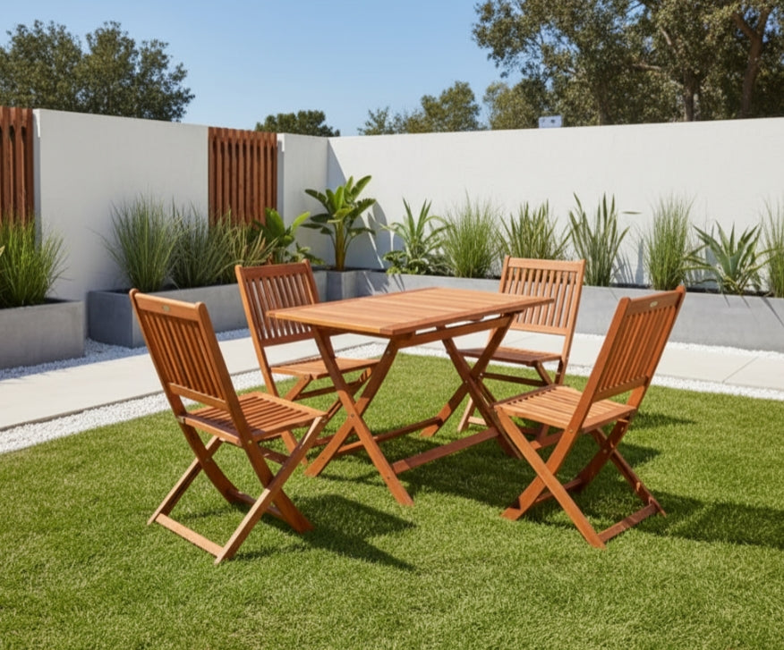 4 Seat Garden Dining Set Acacia Wood Foldable Table & Chairs Outdoor Patio