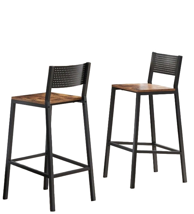 Set of 2 Industrial Bar Stools Rustic Brown & Black Breakfast Kitchen Counter Chairs