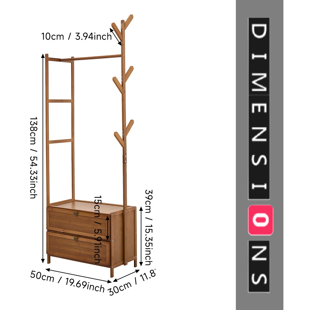 Heavy Duty Bamboo Clothes Rail Rack with Drawers & Hooks – Open Corner Garment Stand Wardrobe