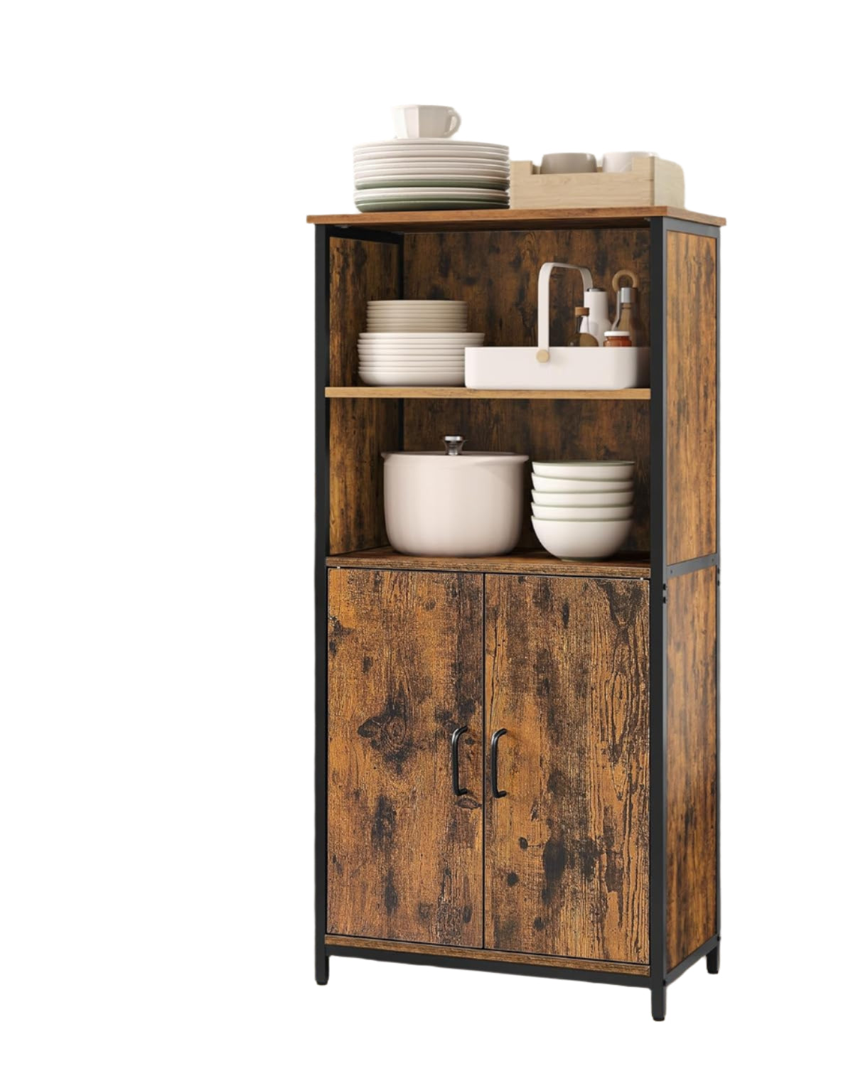 Freestanding Storage Cabinet with Adjustable Shelf – Rustic Brown & Black Bookcase