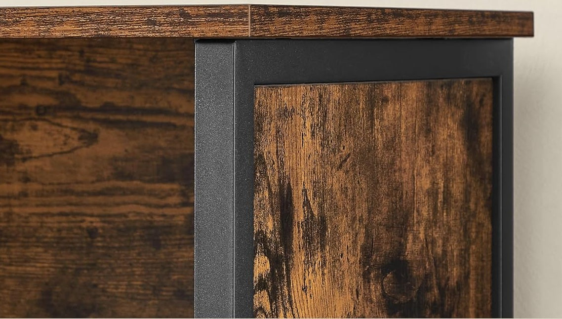 Freestanding Storage Cabinet with Adjustable Shelf – Rustic Brown & Black Bookcase
