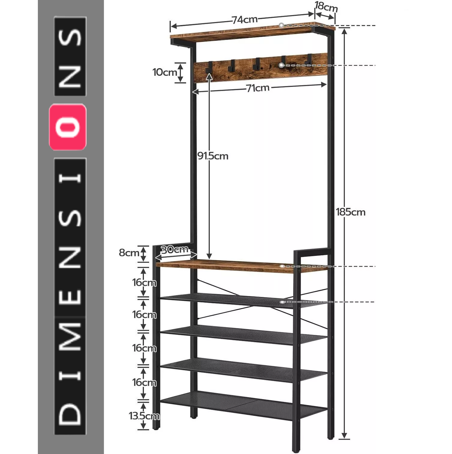 Entryway Coat Rack Stand with Shoe Storage Shelves – Industrial Hallway Organiser