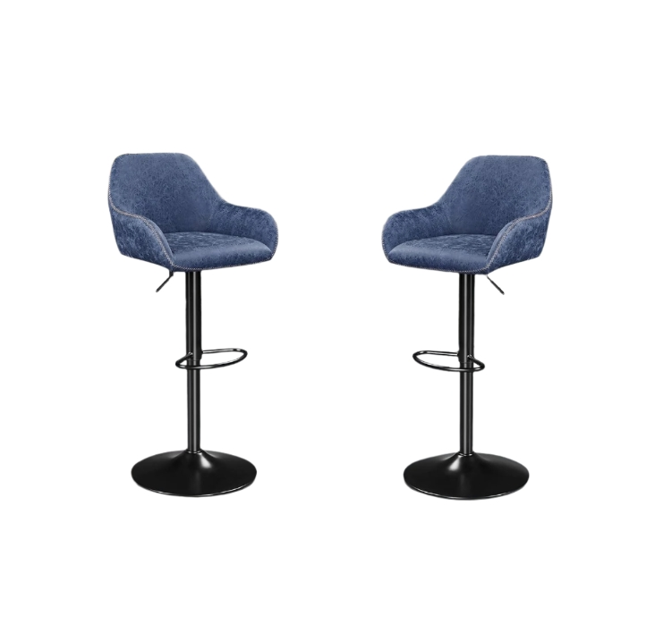 Set of 2 Adjustable Swivel Bar Stools with Backrest & Armrests – Faux Leather Blue Chairs