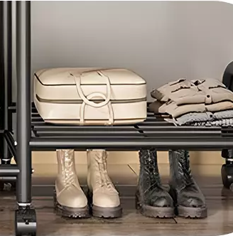 Heavy Duty Double Clothes Rail Rack with Wheels & Storage Shelves