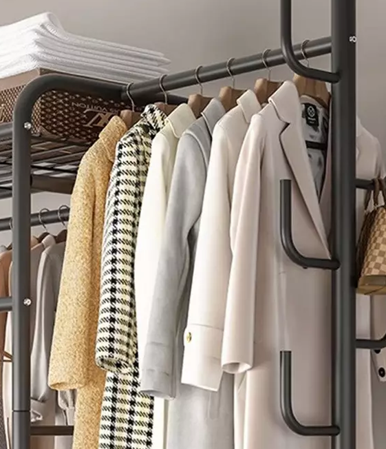 Heavy Duty Double Clothes Rail Rack with Wheels & Storage Shelves