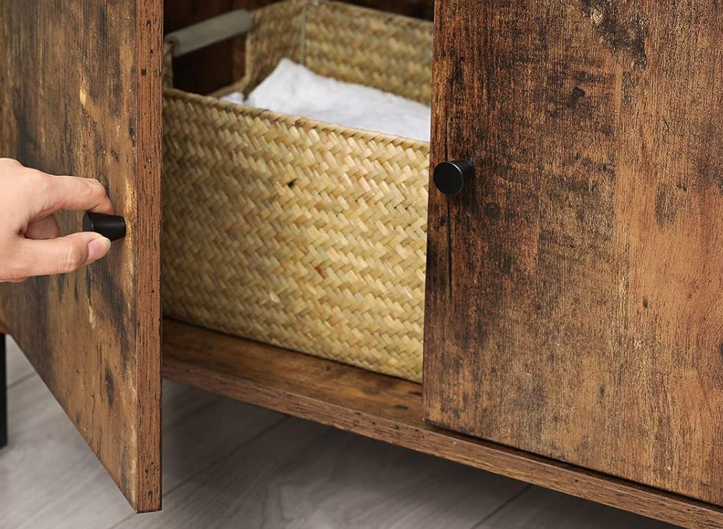 Industrial 4-Tier Bookcase with Doors