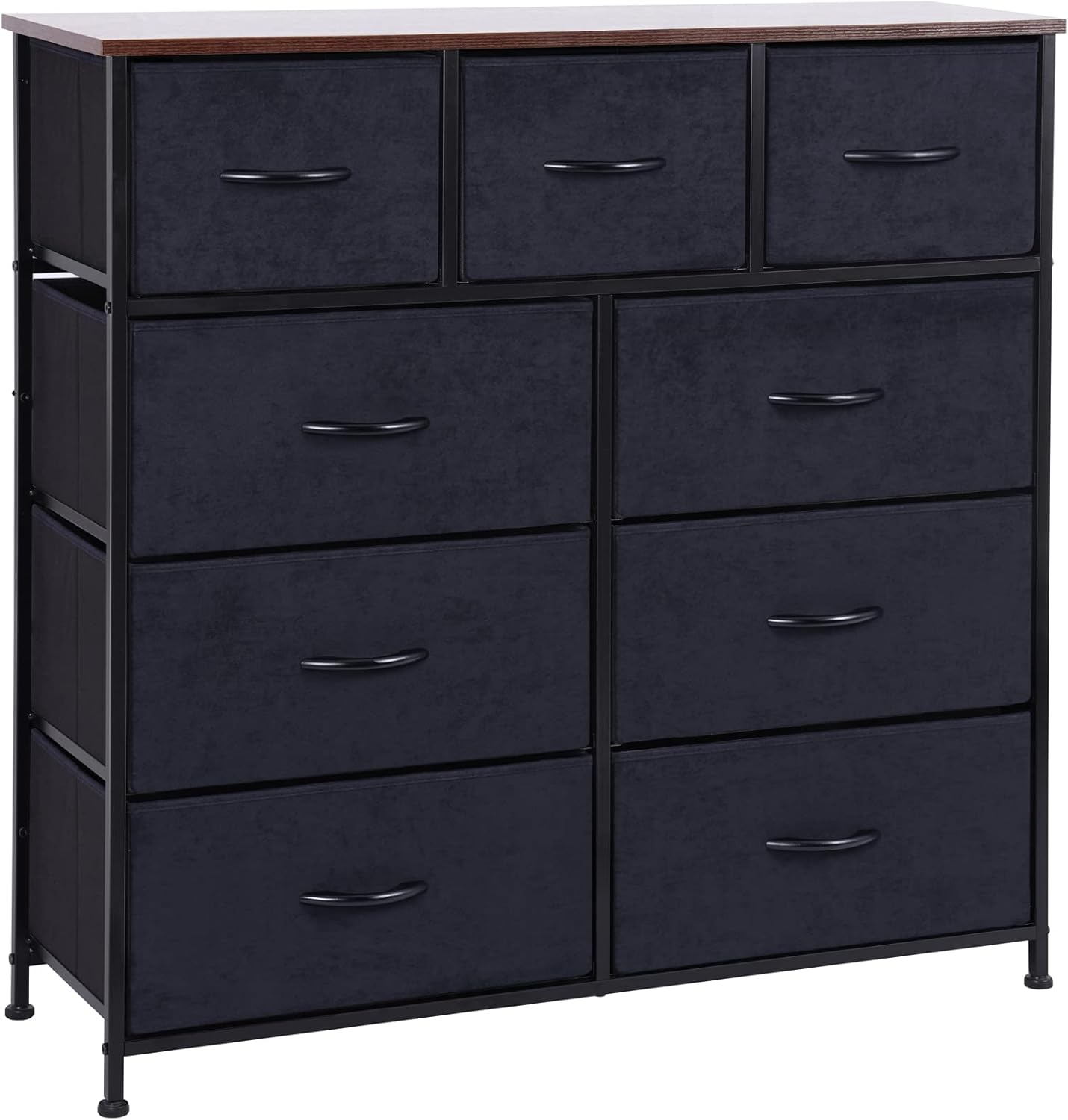 Black Chest of Drawers with 9 Fabric Drawers