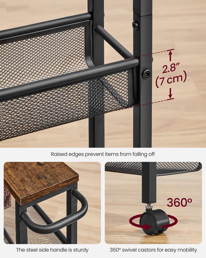 5-Tier Slim Rolling Trolley – Space-Saving Kitchen & Bathroom Storage Cart with Castors