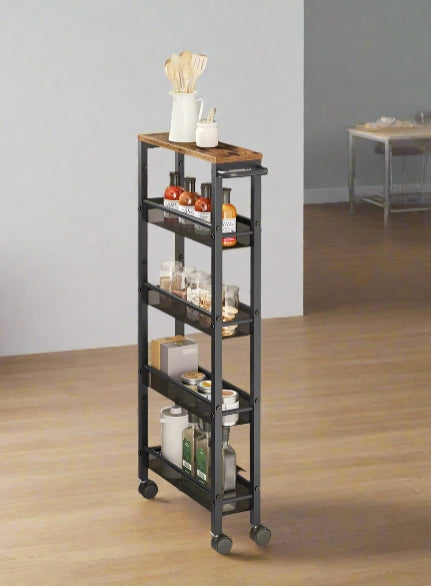 5-Tier Slim Rolling Trolley – Space-Saving Kitchen & Bathroom Storage Cart with Castors