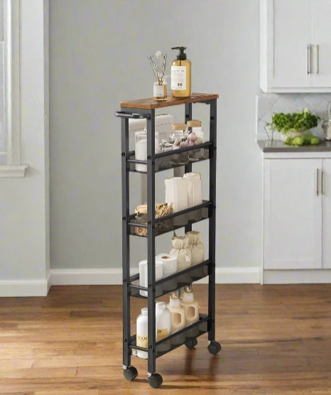 5-Tier Slim Rolling Trolley – Space-Saving Kitchen & Bathroom Storage Cart with Castors