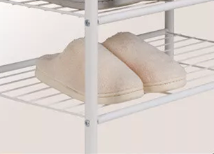 Slim White Metal Clothes Rail Garment Rack with Storage Shelves, Hooks & Rolling Wheels