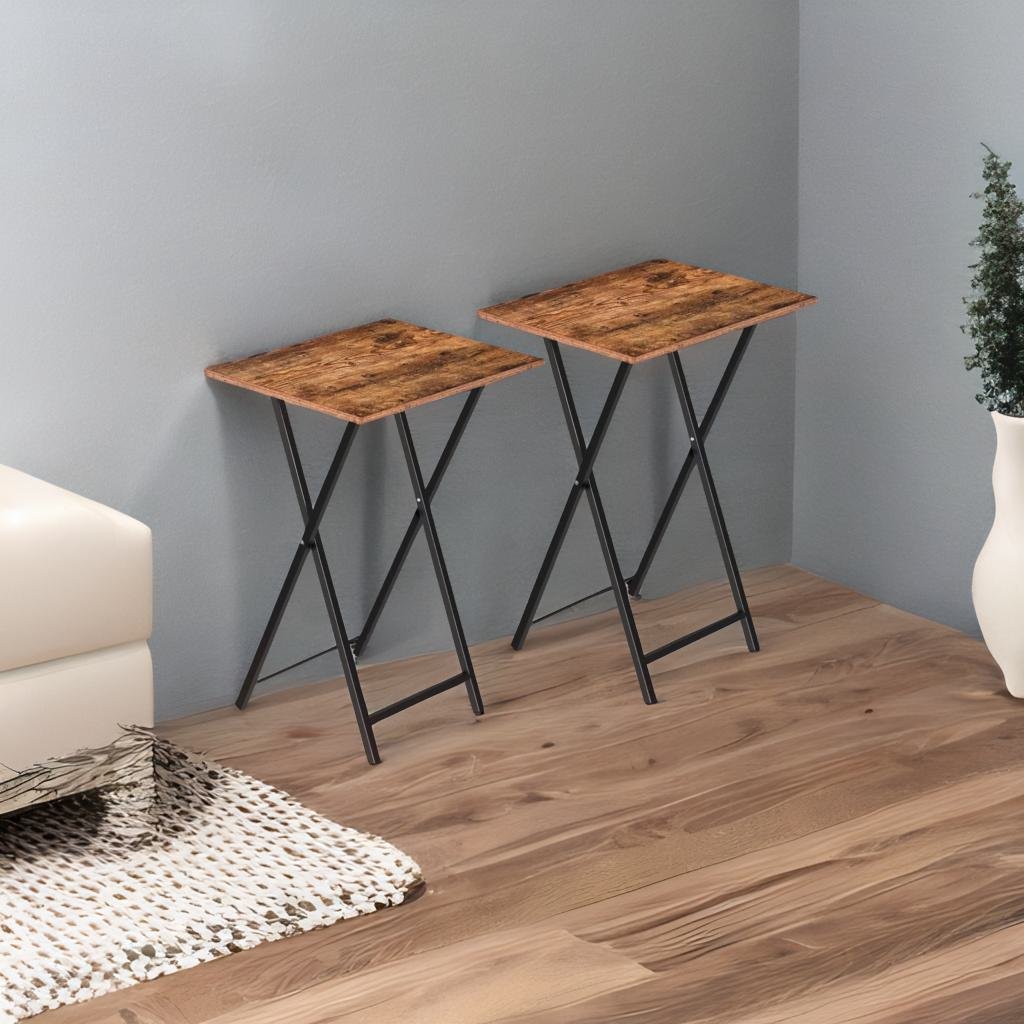 Set of 2 Folding Side Tables – Industrial Tables for Sofa , Laptop, or Drinks