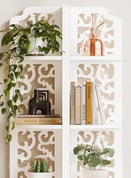 White Free-Standing Corner Shelf – 4-Tier PVC Storage Unit for Bathroom, Bedroom, Living Room & More