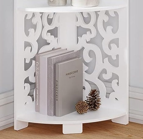 White Free-Standing Corner Shelf – 4-Tier PVC Storage Unit for Bathroom, Bedroom, Living Room & More