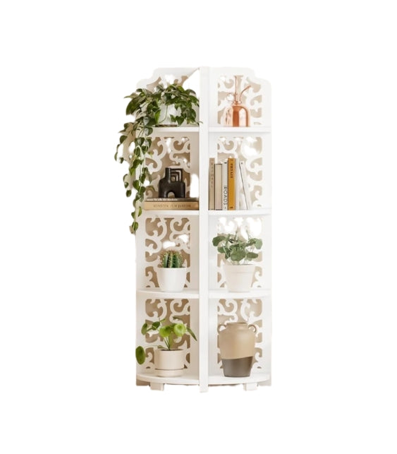 White Free-Standing Corner Shelf – 4-Tier PVC Storage Unit for Bathroom, Bedroom, Living Room & More