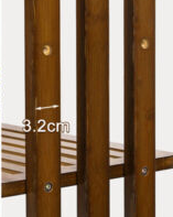 Rustic Bamboo Clothes Rail Rack with Rolling Wheels, Two-Tier Shoe Shelves, Adjustable Top Shelf