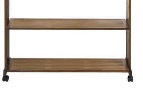 Rustic Bamboo Clothes Rail Rack with Rolling Wheels, Two-Tier Shoe Shelves, Adjustable Top Shelf