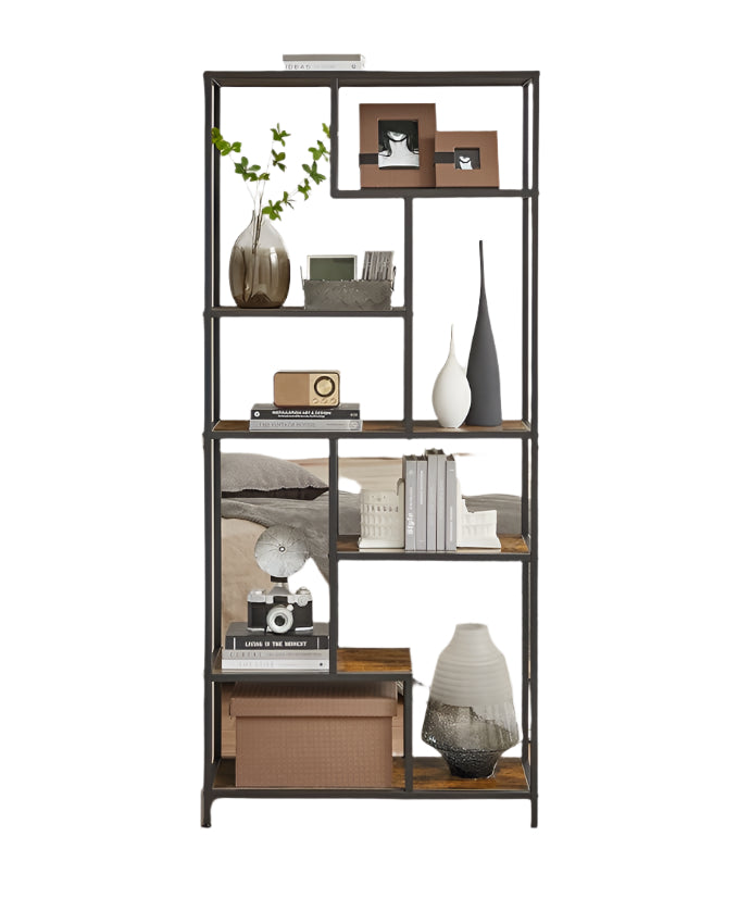 Rustic 6-Tier Geometric Bookcase – Industrial Display Shelf for Living Room, Study, Kitchen
