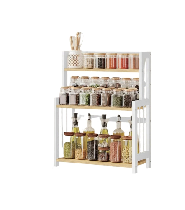 3 Tier Spice Rack Kitchen Countertop Storage Shelf Natural for Herbs