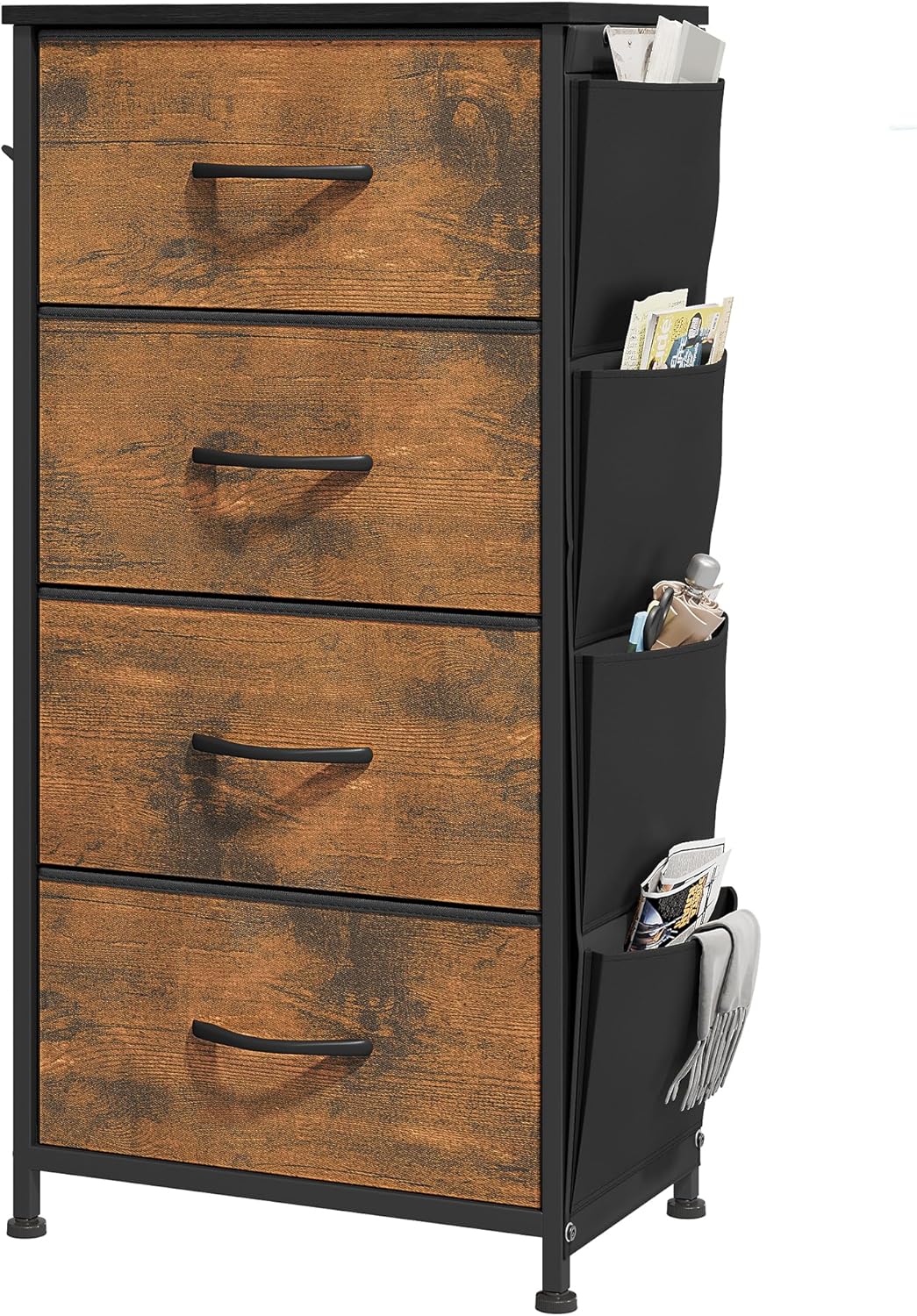 4-Drawer Fabric Storage Organizer with Metal Frame and Wooden Top