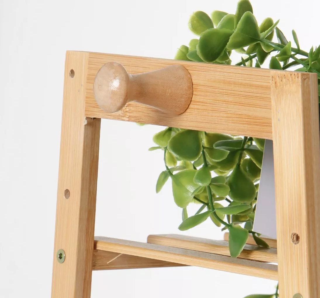 Bamboo Clothes Storage Rack with Shelves and Hanging Rail, Freestanding Garment Organizer