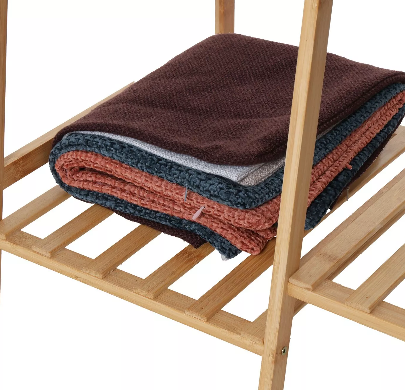 Bamboo Clothes Storage Rack with Shelves and Hanging Rail, Freestanding Garment Organizer