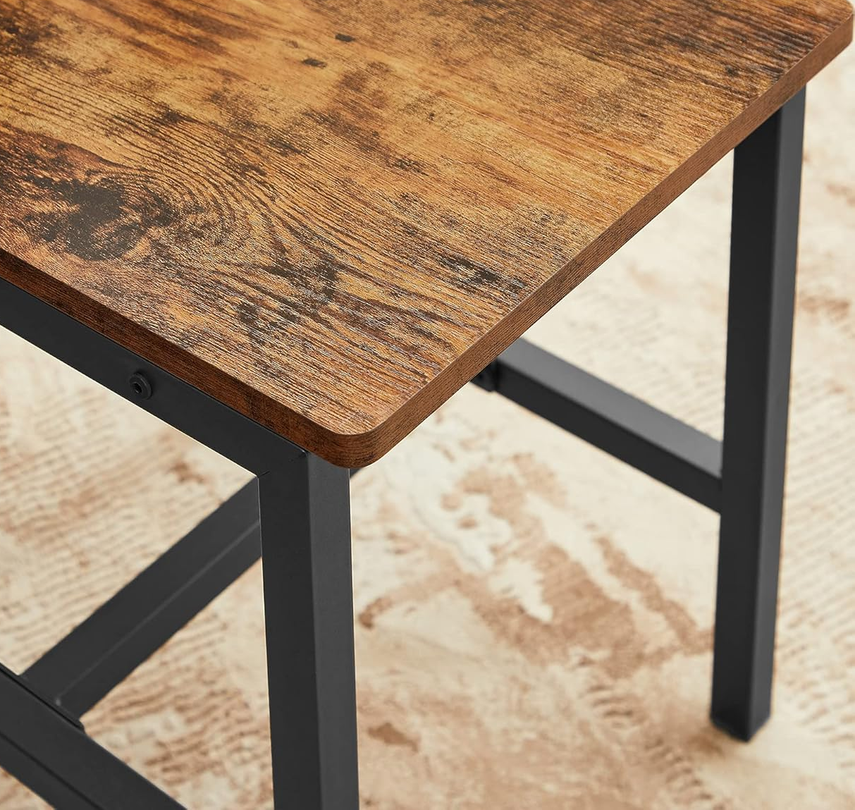 Set of 4 Industrial Dining Chairs with Steel Frame and Rustic Brown Particleboard Seats