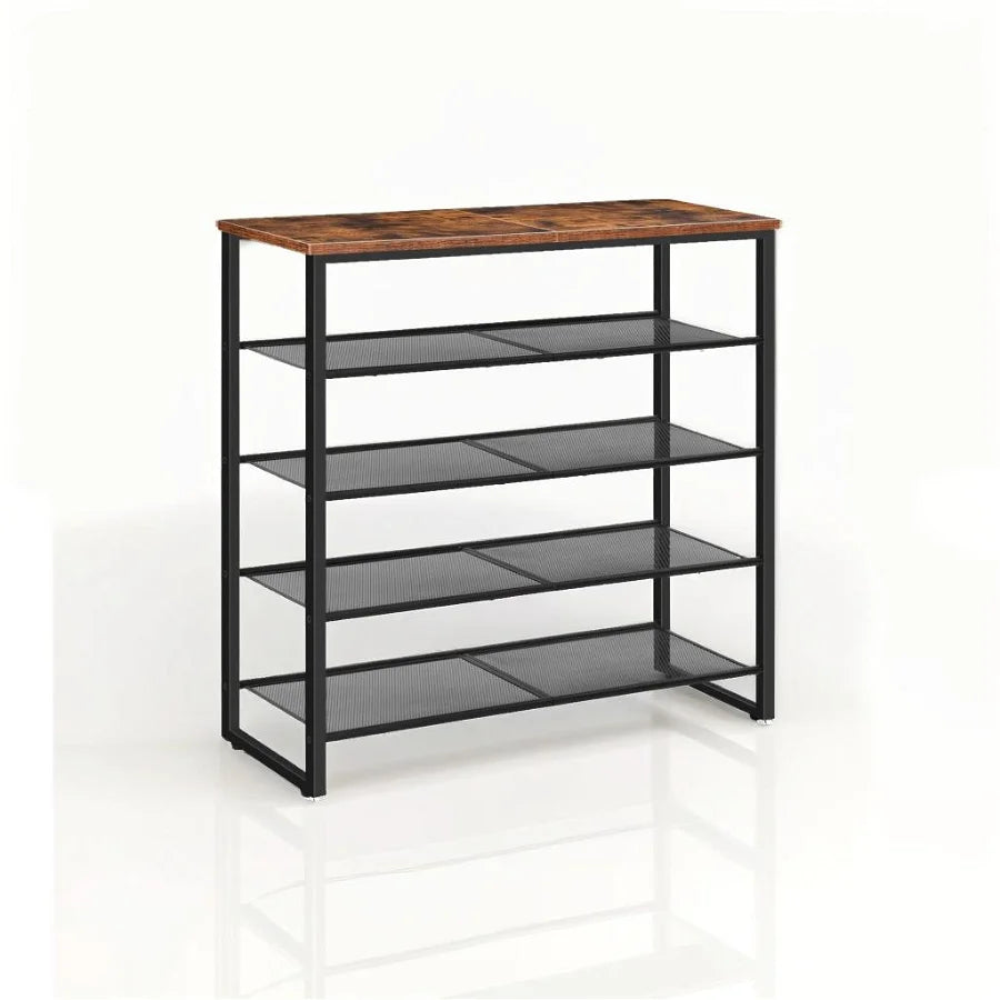 5-Tier Industrial Shoe Rack - Metal Frame Organizer