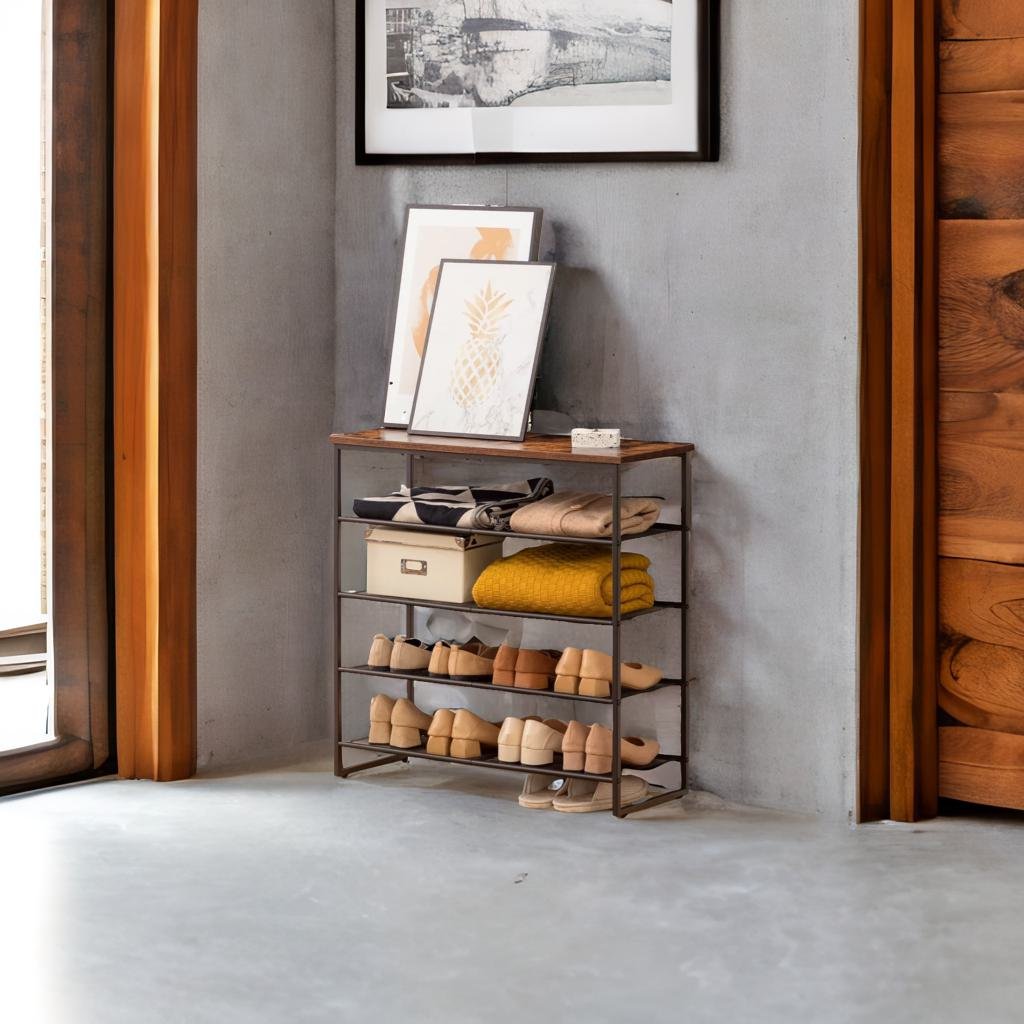 5-Tier Industrial Shoe Rack - Metal Frame Organizer