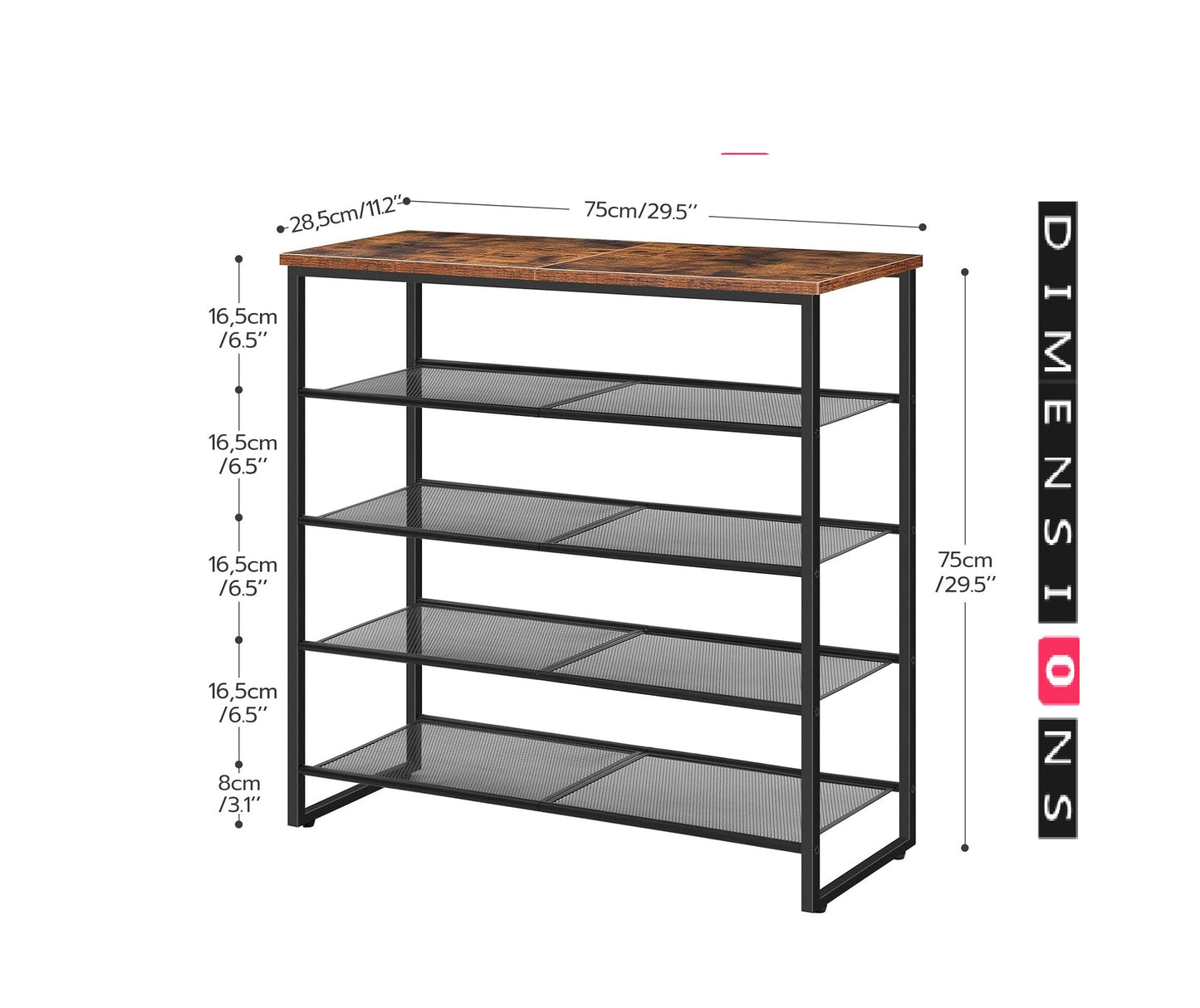 5-Tier Industrial Shoe Rack - Metal Frame Organizer