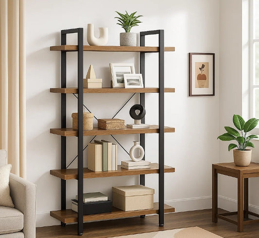 Large 5 tier ladder shelf rustic brown and industrial style