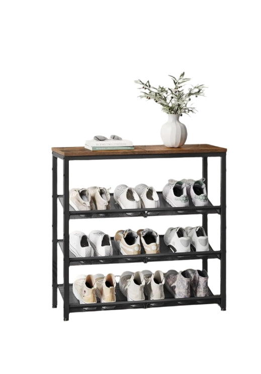 4-Tier Metal Shoe Rack with Adjustable Mesh Shelves
