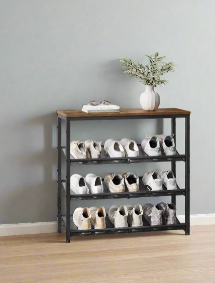 4-Tier Metal Shoe Rack with Adjustable Mesh Shelves