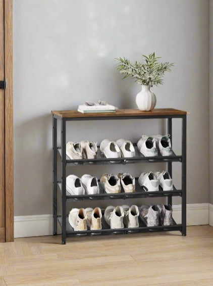4-Tier Metal Shoe Rack with Adjustable Mesh Shelves