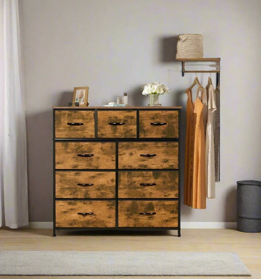 9-Drawer Fabric Chest of Drawers with Wooden Top
