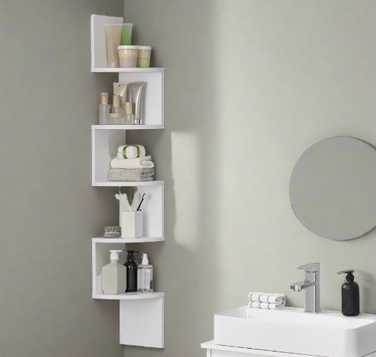 5 Tier White Wall Shelf for Corner Spaces - Bedroom and Living Room