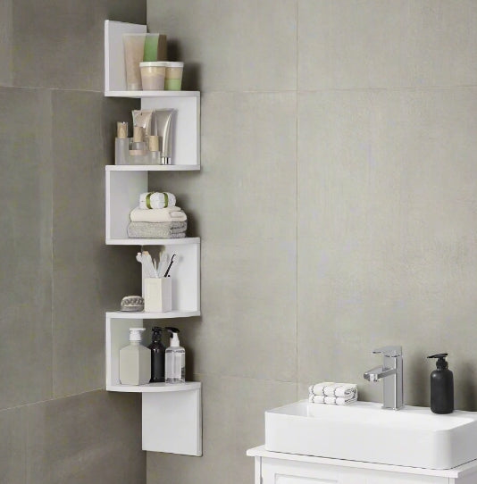 5 Tier White Wall Shelf for Corner Spaces - Bedroom and Living Room