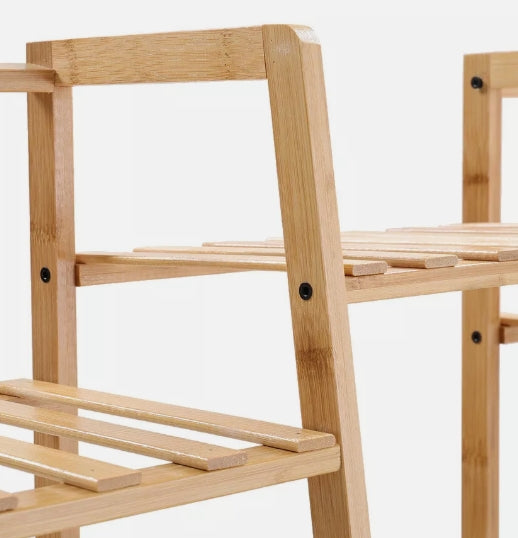 Heavy Duty Bamboo Clothes Rail Rack with Corner Storage Shelves – Natural