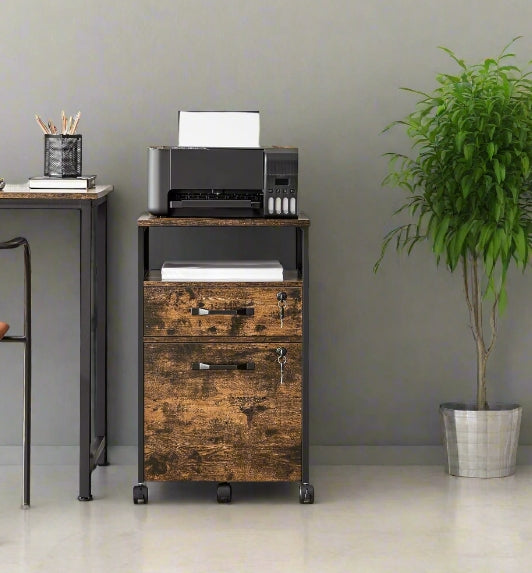 Mobile Filing Cabinet with Lockable Drawers  | Wheels with Open Shelf for A4 & Letter Files