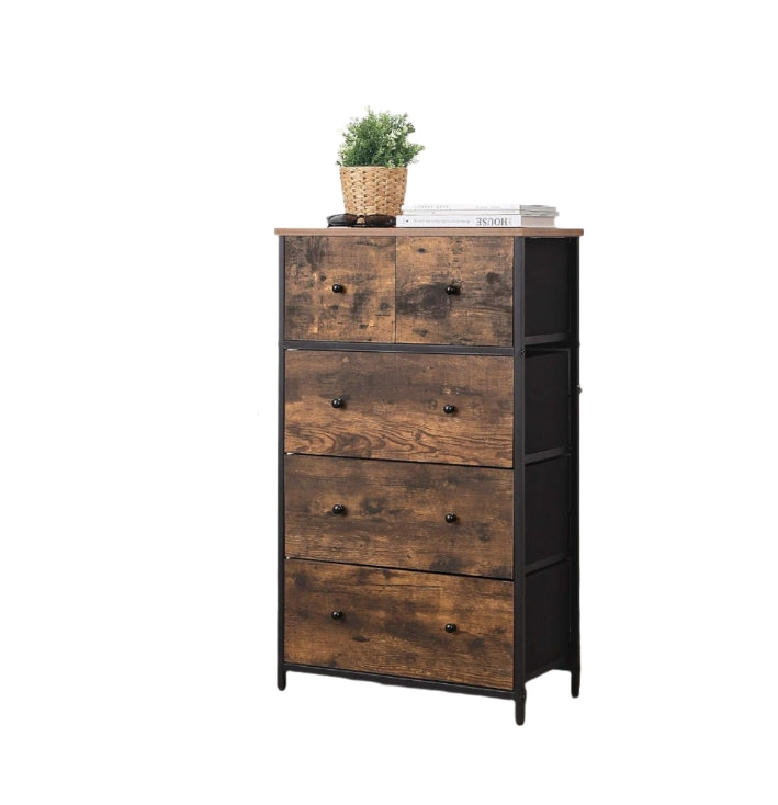 Chest of Drawers – 5-Drawer Fabric Storage Organizer Unit with Wood Handles
