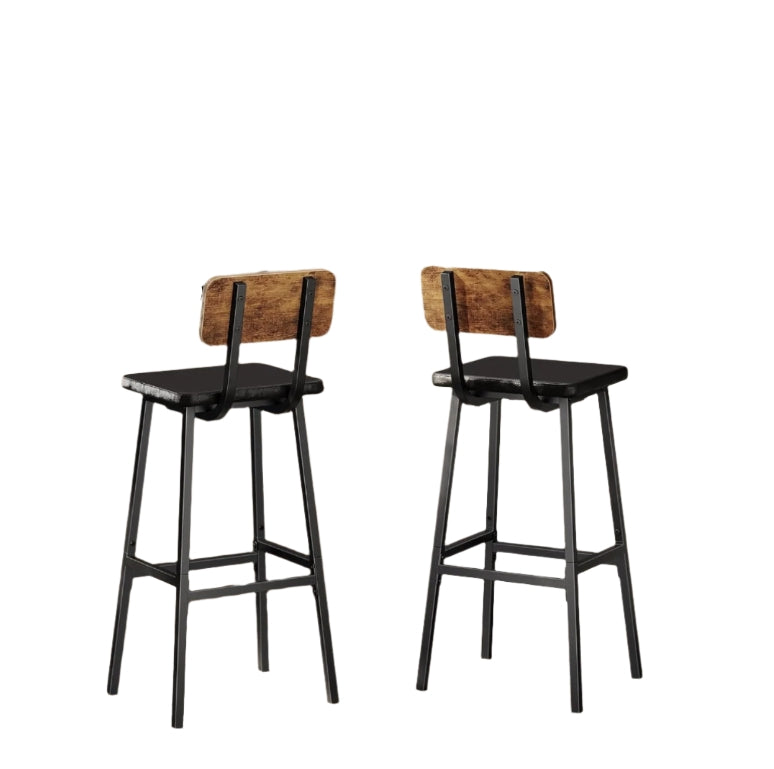 Set of 2 Industrial PU Upholstered Bar Stools – Breakfast Bar Chairs with Backrest