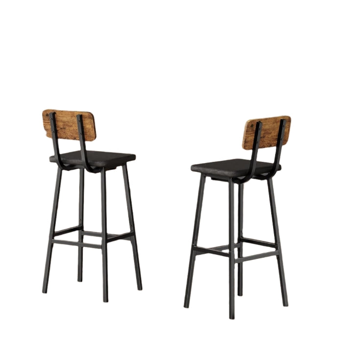 Set of 2 Industrial PU Upholstered Bar Stools – Breakfast Bar Chairs with Backrest