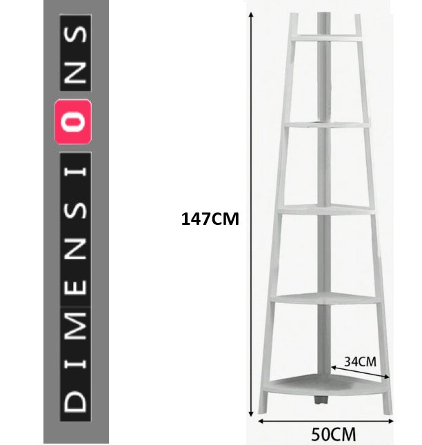 5-Tier White Corner Ladder Shelf – Modern Display Stand for Plants & Home Decor