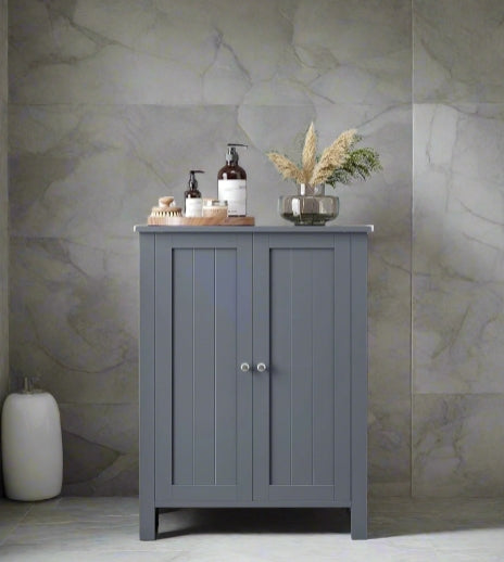 Grey Bathroom Storage Cabinet – Freestanding Cupboard with 2 Adjustable Shelves