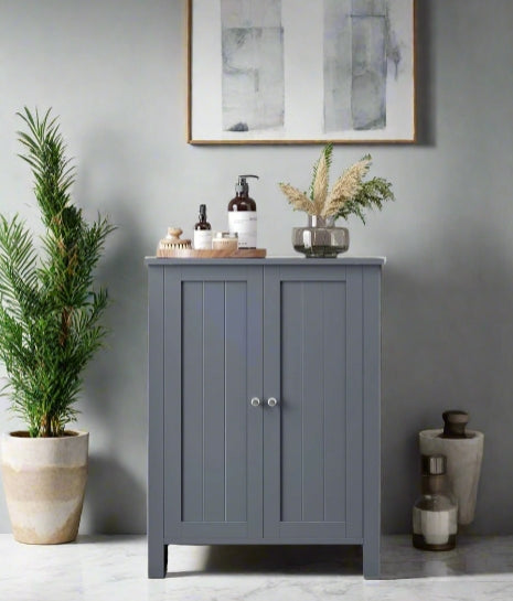 Grey Bathroom Storage Cabinet – Freestanding Cupboard with 2 Adjustable Shelves